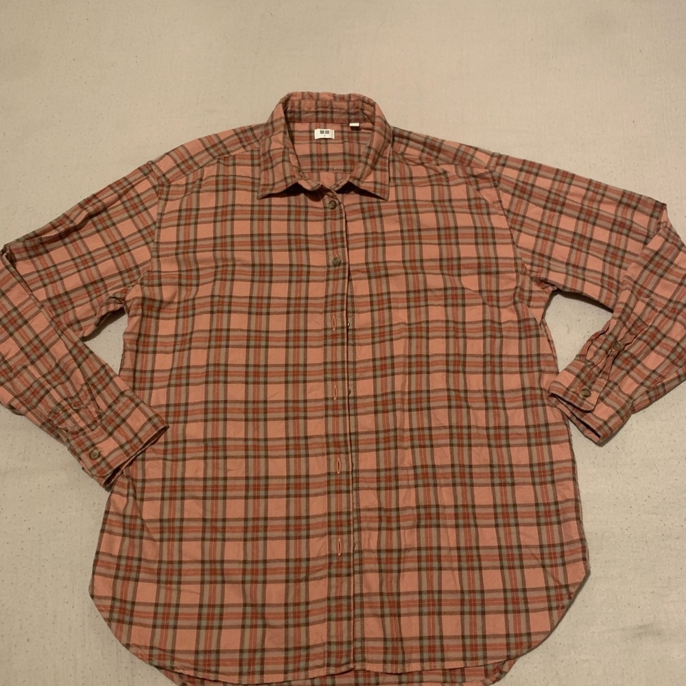 Uniqlo Men's Casual Plaid Shirt - Pink and Black